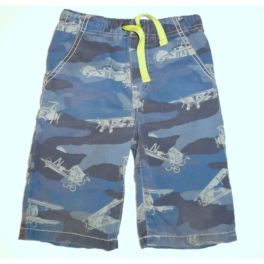 Mini Boden boys navy blue plane aviator airplane camo pull on board shorts 6 Y